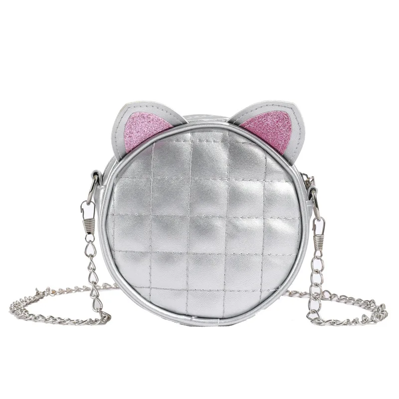 Petit sac à main rond à paillettes pour enfants, sacs à bandoulière, design losange, mignon, chat, dessin animé, bébé, initié, filles