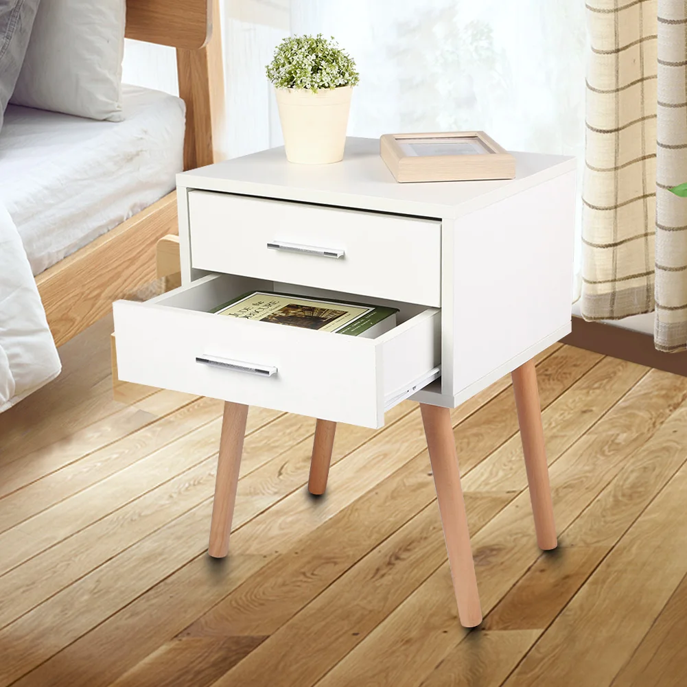 

Stable Bedside Table with Two Drawers Floor Cabinet Bedroom Nightstand Storage Organizer