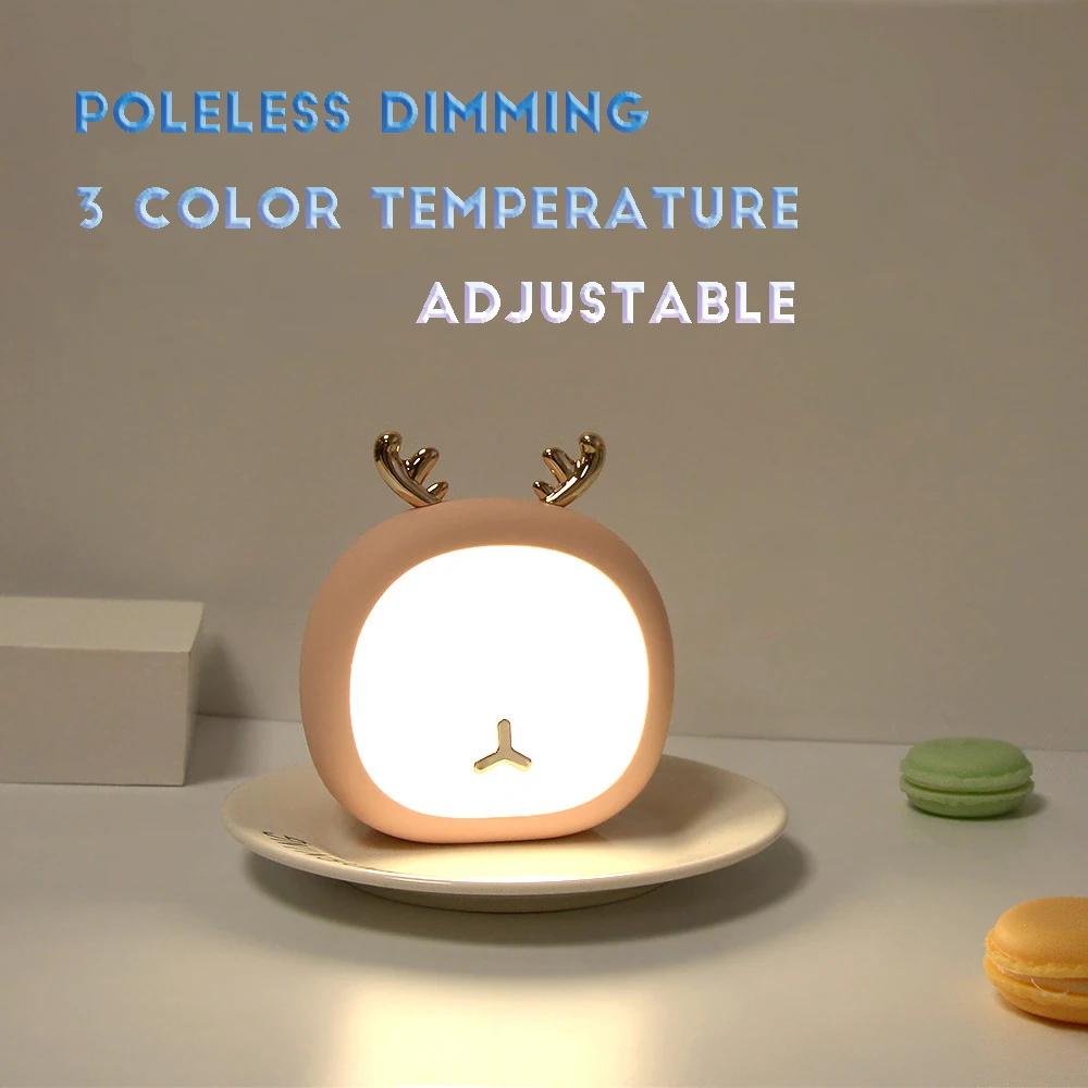 Veilleuse créative en forme de cerf/lapin, aste par USB, lampe de couchage à intensité variable pour alimentation de bébé, éclairage décoratif pour la maison, lampes de bureau et de table