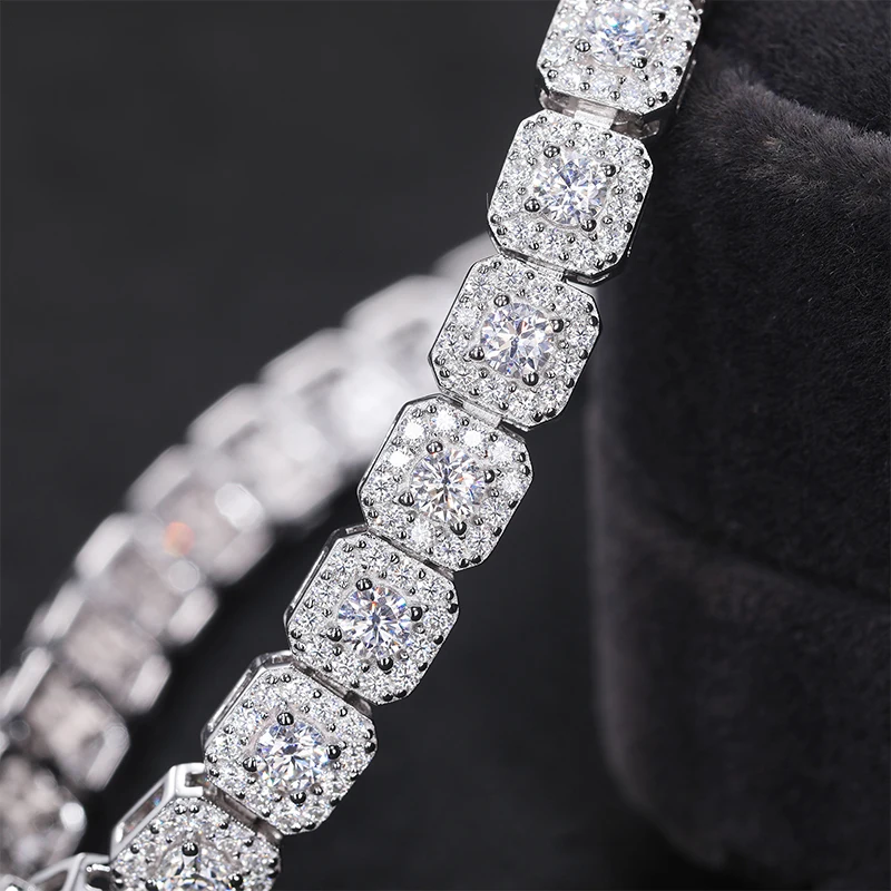 Iced Out Moissanite Halo Tennis Bracelet for Women Men S925 Sterling Silver 18k Gold Plated Jewelry with GRA Bracelets Gifts