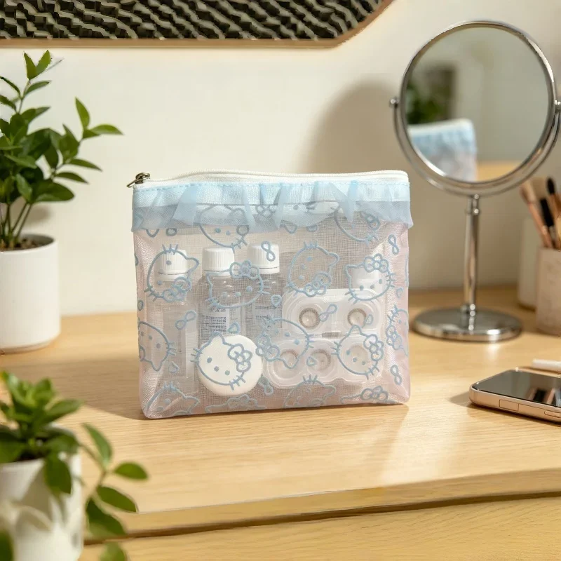 Kawaii Cartoon Netz-Aufbewahrungstasche Transparente Tasche Tragbare Hello Kitty Kosmetik-Aufbewahrungstasche Geeignet für Mädchen-Reiseaccessoires – Detail 8