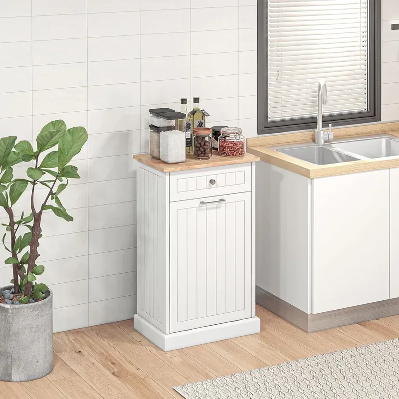 10 Gallon Tilt Out Trash Cabinet with Storage Drawer White