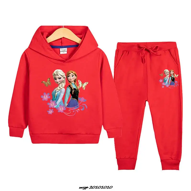 Disney Kids Sportswear Frozen Elsa Clothing Sets Baby Little Girls Fashion Sports Suits Hoodie Sweater+Pants Clothes 2Pcs Sets