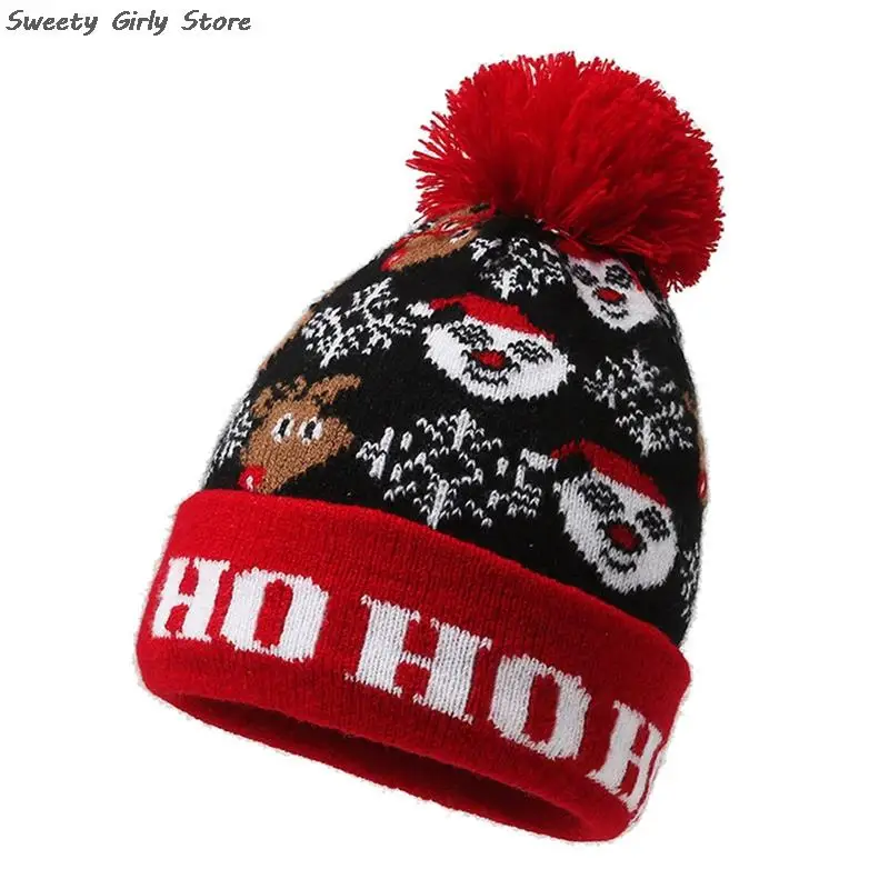 Christmas Party Beanies Hat Pompom Hairball Santa Claus Hats Winter Warm Caps New Year Decorations Cosplay Knit Cap Beanies