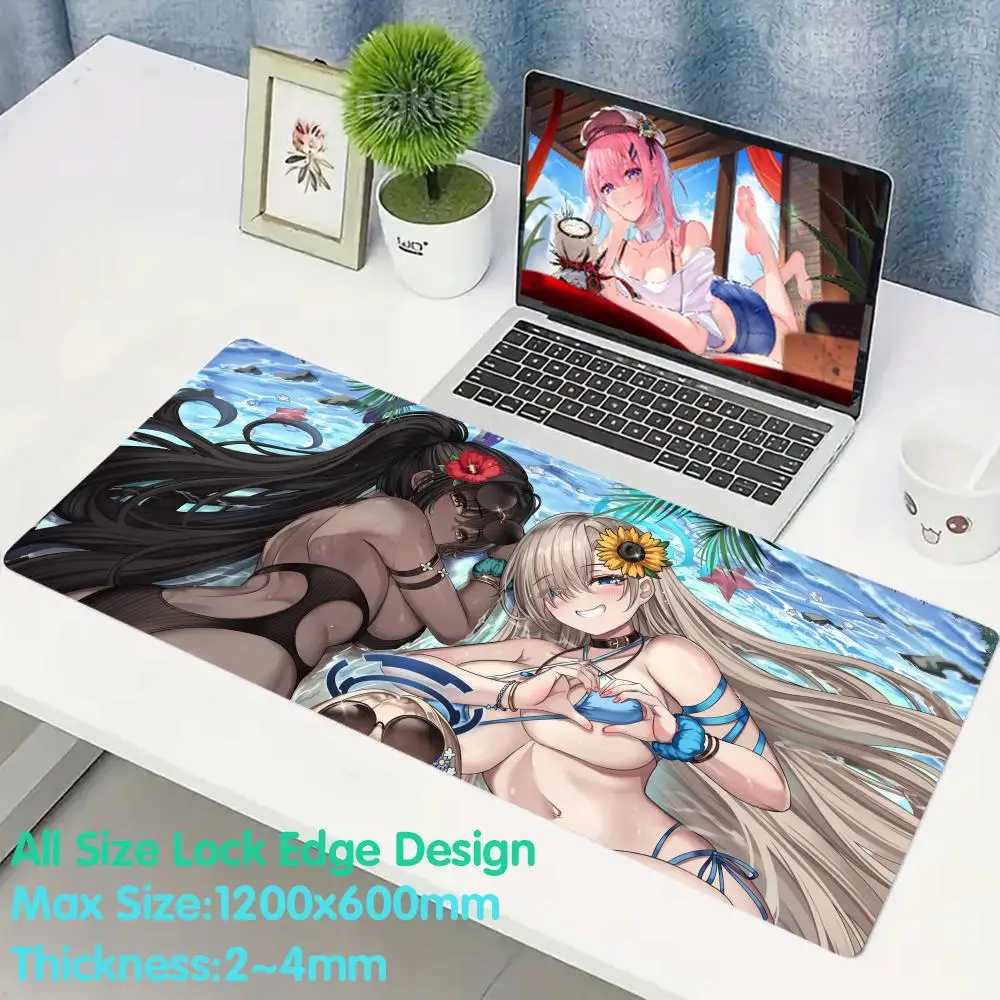 B_blue A_archive Asuna Mouse Pad Rubber Mouse Large Gaming Mouse Pad Pad Anime 4mm Super Big Large Edge Desk  Hentai Desk Mat