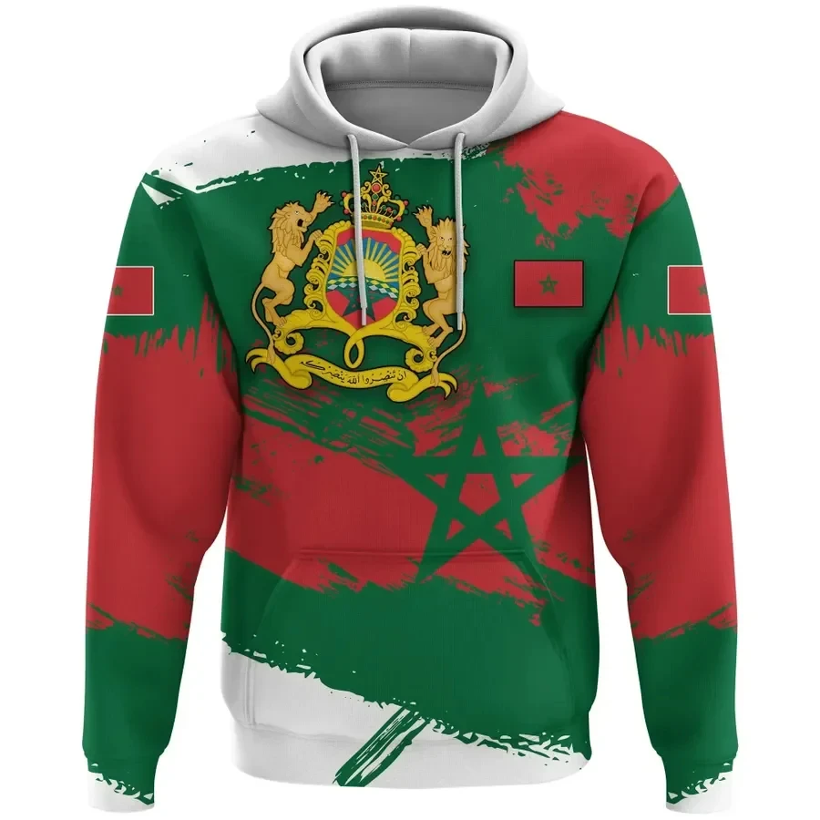 Sweat à Capuche Imprimé 3D pour Homme et Femme, Survêtement avec Emblème National du Maroc, PVD