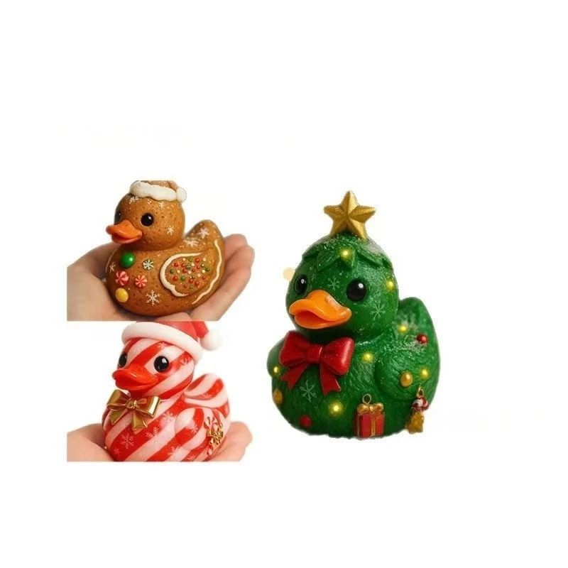 New Resin Christmas Duck Ornament, Handmade Decoration With A Bow, Home Decor Gift Suitable For Children And Friends