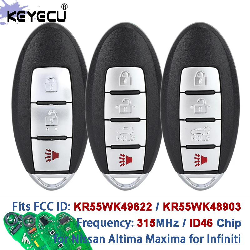 

KEYECU KR55WK49622 315 МГц ID46 чип умный дистанционный брелок для Nissan Altima Maxima Murano, для Infiniti FX37 Q40 2007-2019