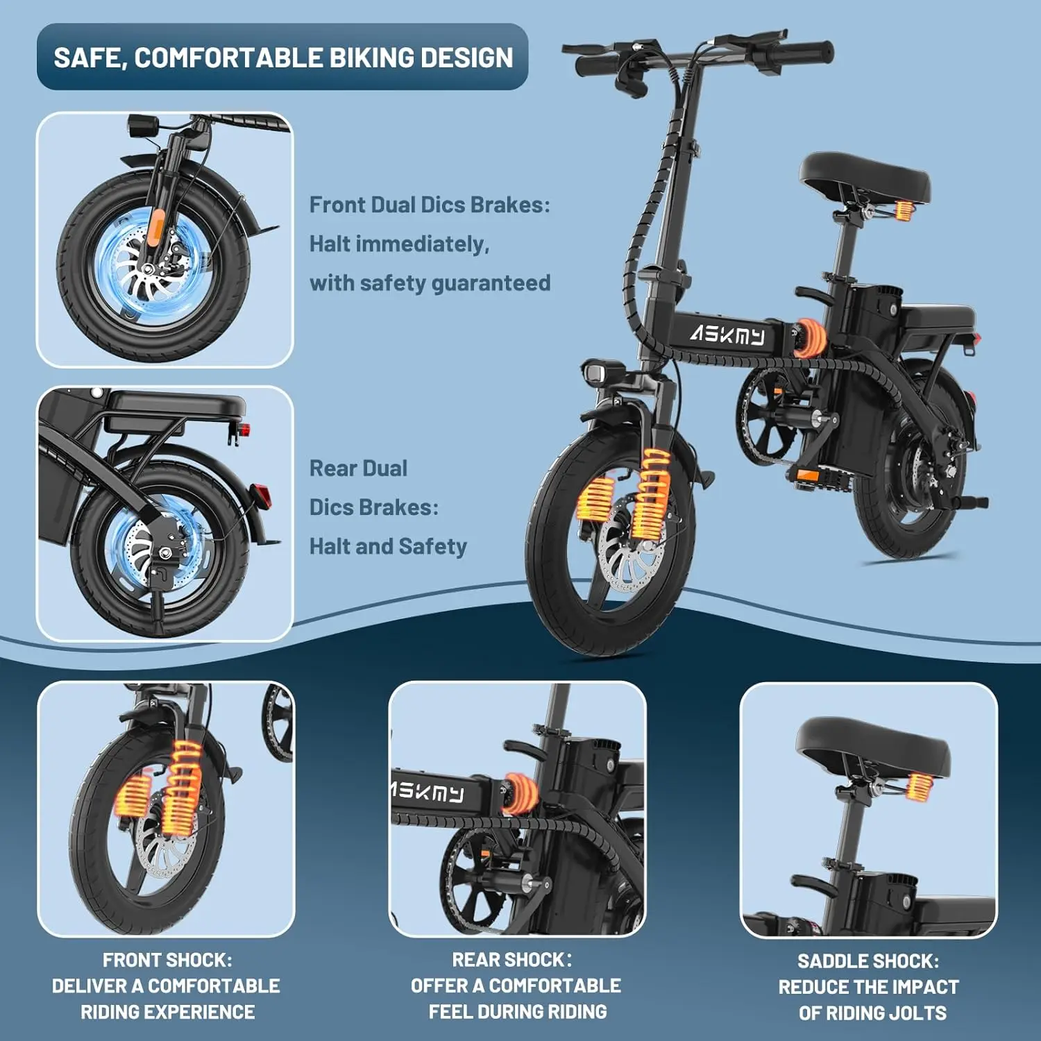 Foldable Electric Bike for Adults and Teens, 750W/1000W Peak Motor Ebike, 48V 10/20AH Removable Battery, 30-60, Customized image 6