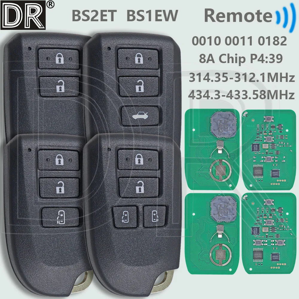 

DR 314.35-312.1 434.3-433.58 8A Chip P4 39 Board 0010 0011 0182 Proximity Car Remote Key For Toyota YARIS L VIOS Hilux Regiusage