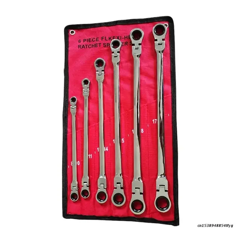 

6-Piece Flex-Head Long Ratcheting Wrenches Double Box End Vanadium Steel 72-Tooth Wrench Set with Metric