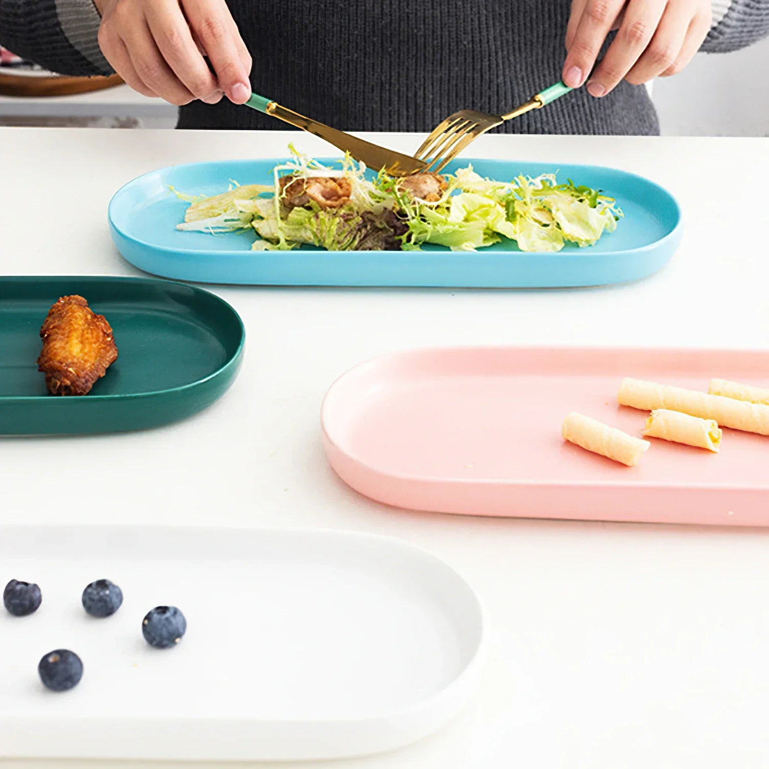 Ceramic Tray Nordic Colorful Western Food Dessert Plate Multi-function Jewelry Cup Set Tray Home Kitchen Storage Supplies