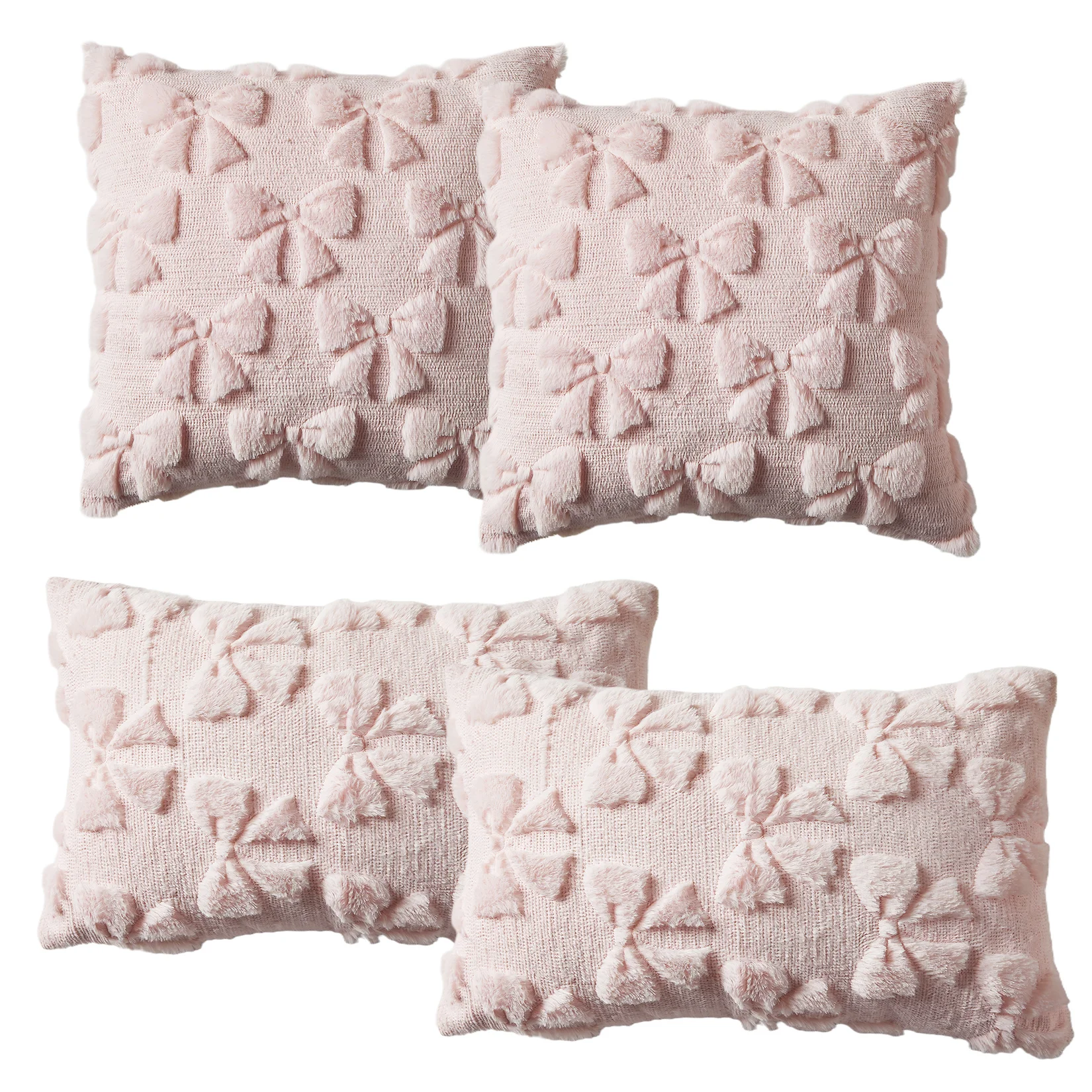4-Pack Chenille Throw Pillow Covers 20x20 Inch, Thickened Soft Square Cushion Cases, Neutral Solid Accent Pillows for Sofa Couch Bedroom, 2 White/2 Light Coffee or 4 Light Coffee
