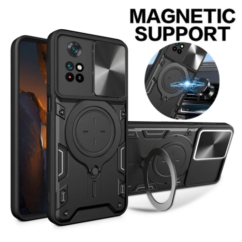 For Xiaomi Poco M4 Pro 4G Case Car Magnetic Holder Ring Strand Armor Phone Cases For Pocco Poko Little M4Pro M 4 Pro Back Cover