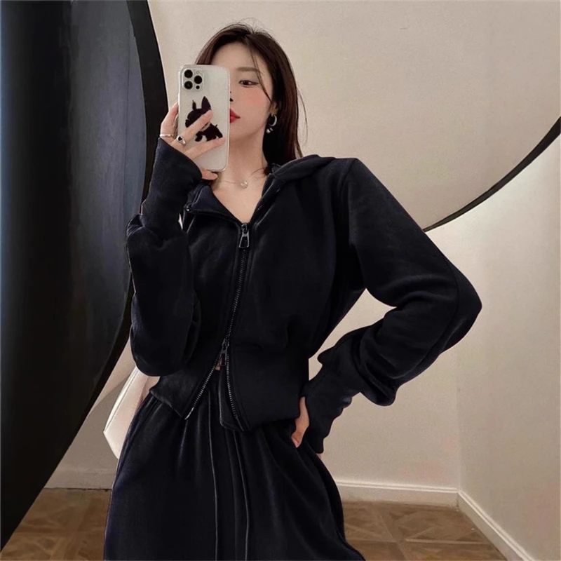 Fashion casual sportswear set for women in spring and autumn, loose fit and slimming Korean version student hoodie