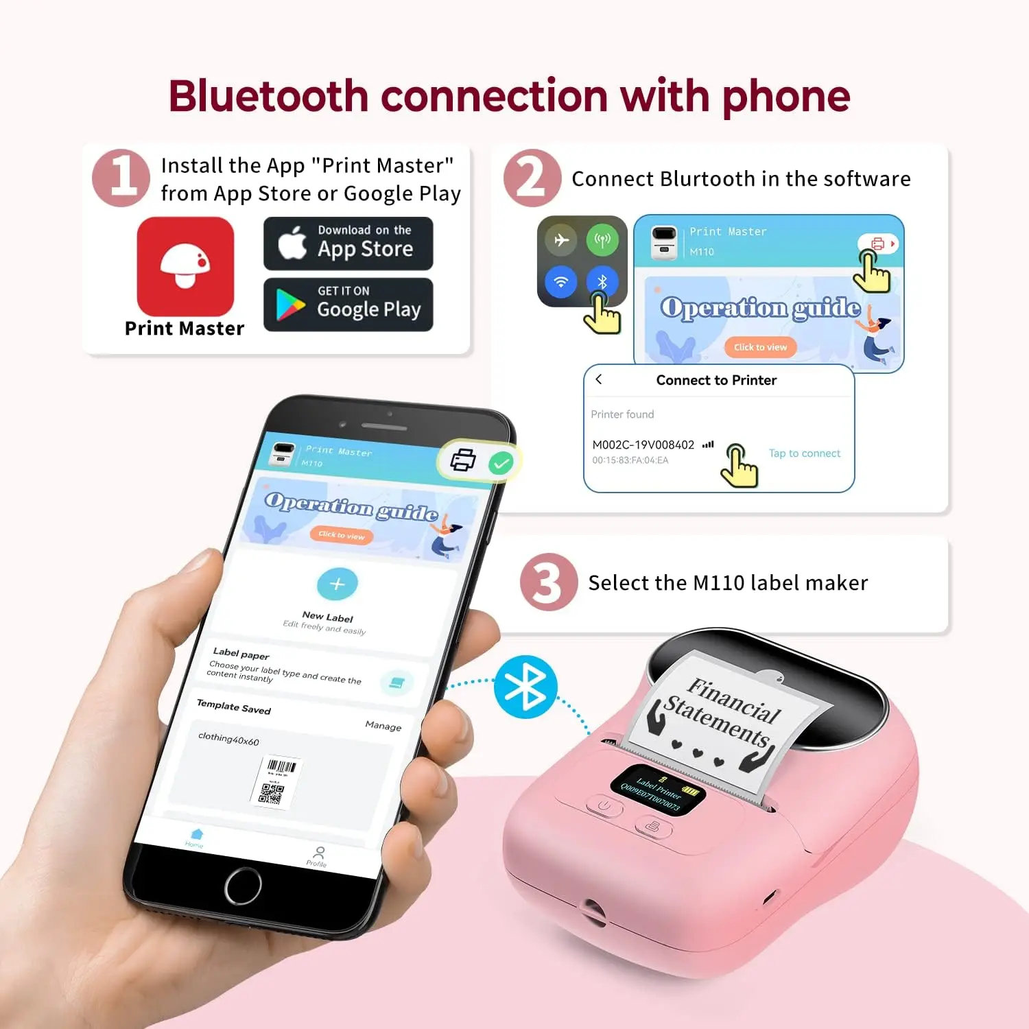 Phomemo M110 Thermal Label Printer Sticker Wireless Mini Printer Barcode Bluetooth Label Maker Price Tag Printers for PC & Phone