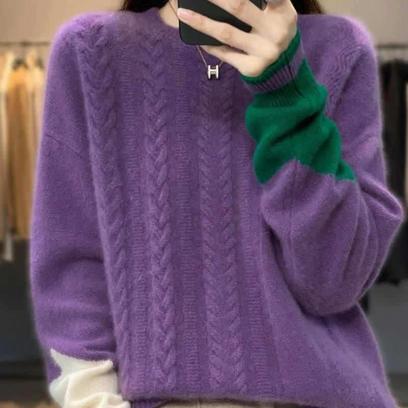 Women's Half High Collar Sweater Autumn Winter New Fashion Solid Color Screw Thread Long Sleeved Straight Pullover Knitted Tops