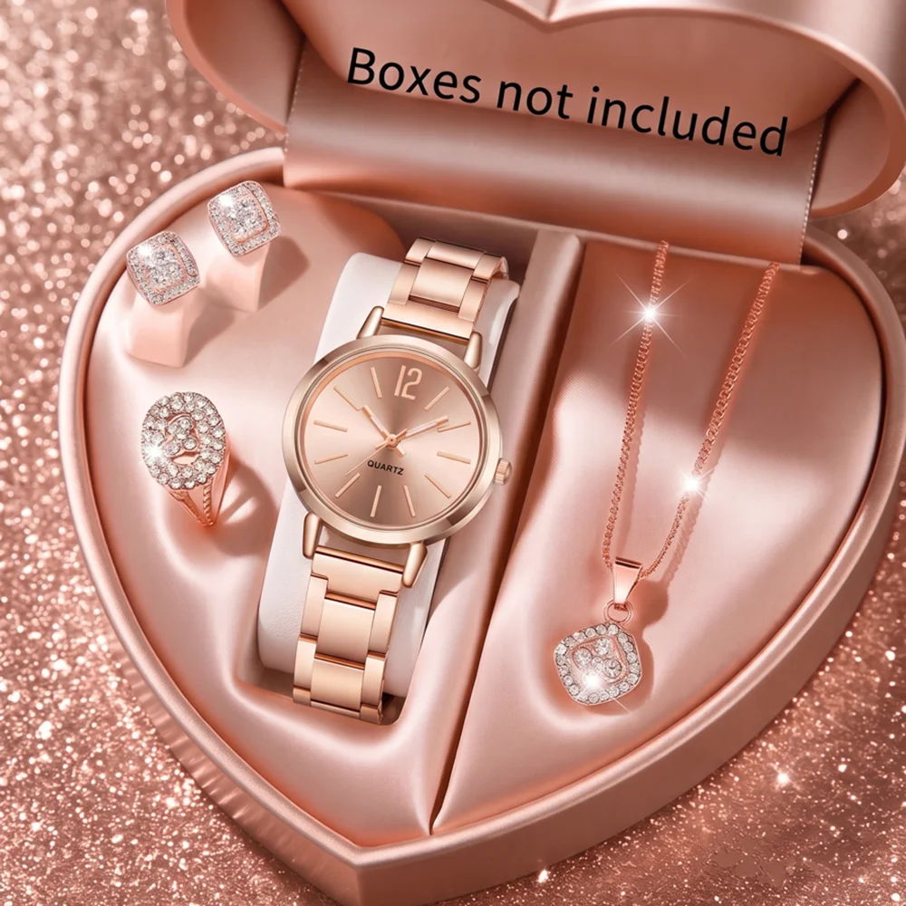 5Pcs/Set Unisex Jewelry Watches Women's Wristwatch Accessories Rose Gold Fashion Business Elegant Trendy Classic Exquisite Retro Light Luxury Minimalist Style Luxury Bracelet Watch Set Y2K Suitable for Travel, Vacation, Parties, Daily Outfits, Perfect Holiday Gift