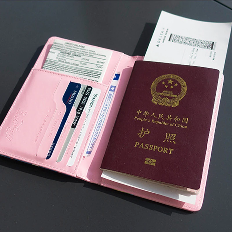 Beautiful Girl Passport Cover Girls Travel Passport Holder PU Leather Function Business Card Case For Women Pink ID Card Holder