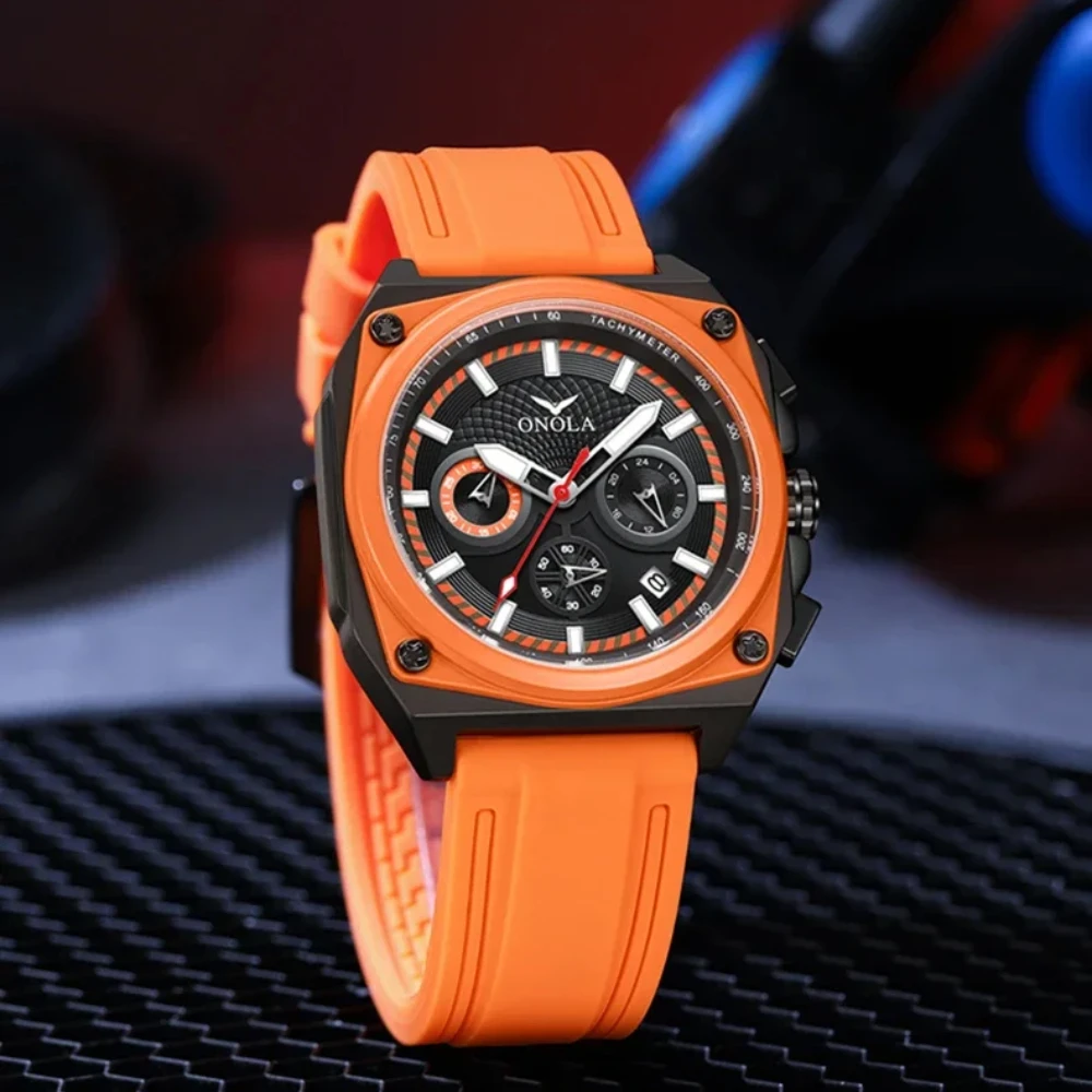 

ONOLA 6847 Quartz Men's Watch Clock Luminous Waterproof Chronograph Code Sports Silicone Strap Watches for Men Montres Hommes