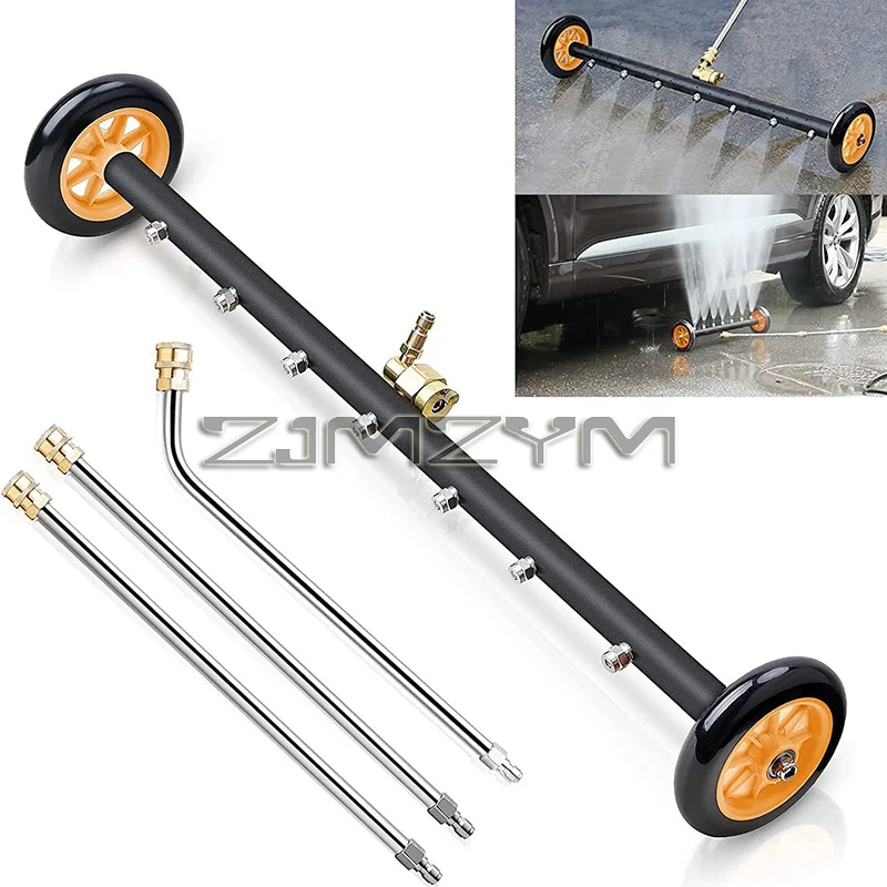 4000PSI Car Chassis High Pressure Washer Extendable 3-Wand Water Broom 1/4 Quick Connector Undercarriage Surface Cleaner