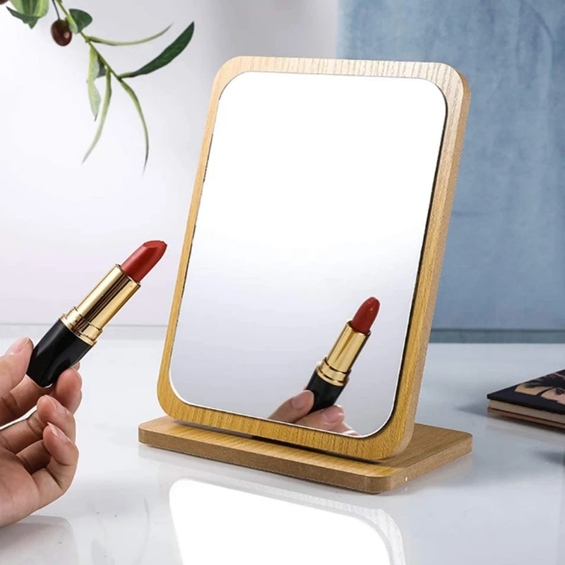 【EFFICIENT 】Vanity Mirror Wooden Rustic Surface Countertop Desktop Stand Travel Mirror Foldable Dressing Table Bedroom Adjustabl