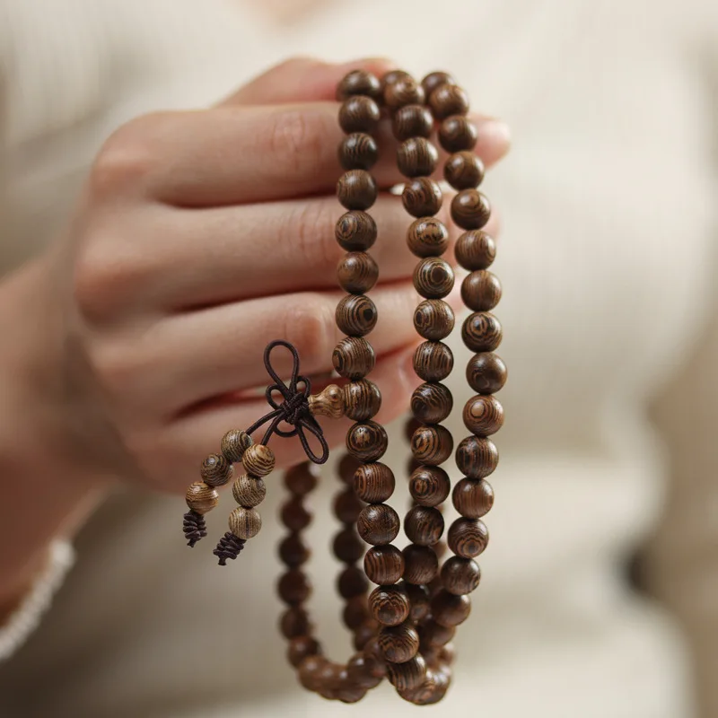 Old Material Wenge Wood 108 Beads Vintage Style Prayer Beads Bracelet Gift Men Women