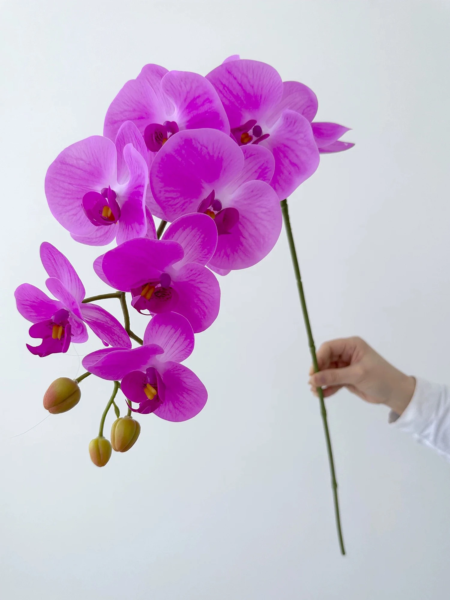 لمسة حقيقية زهور الأوركيد الاصطناعية 9 رؤساء الأبيض فالاينوبسيس طويل الجذعية الأصفر فو بساتين الفاكهة للمنزل الزفاف محور ديكور