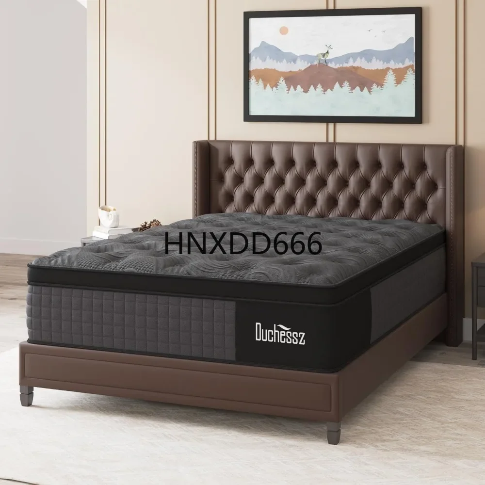 14 Inch Hybrid Mattress Black with Gel Memory Foam and Individually Pocket Innerspring Euro Top Medium Firm, Mattresses