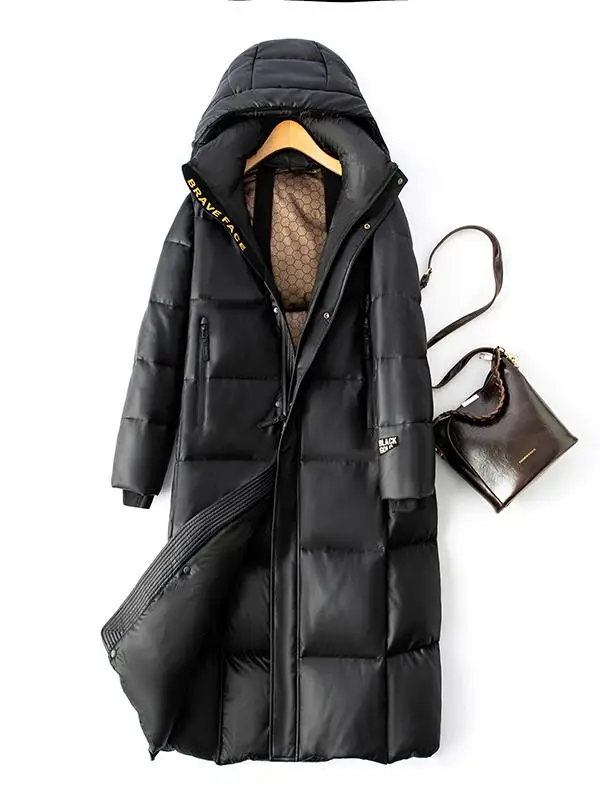 2025 Winter Dames Lange Lederen Jas, Losse Pasvorm, Verdikte Lederen Donsjas, Koreaanse Stijl, Grote Maat, Haining Leder