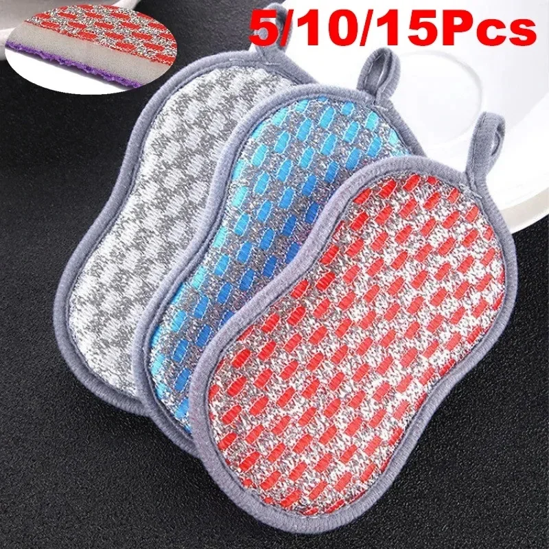 Double Sided Kitchen Scouring Pad, Reusable Dishwashing Sponge Brush for Pot Pan Dish Home Cleaning