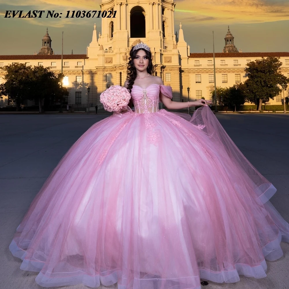 Evolt personalizado rosa floral quinceanera vestido de baile apliques miçangas méxico espartilho doce 16 vestidos de 15 anos sq768