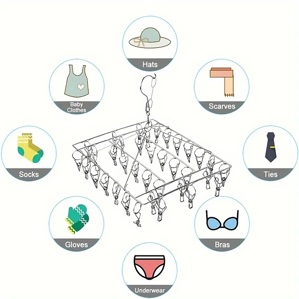 

Stainless Steel Windproof Clothespin Laundry Hanger Bra Sock Towel Clothesline Hook Clothes Rack Peg Dryer Airer Drying