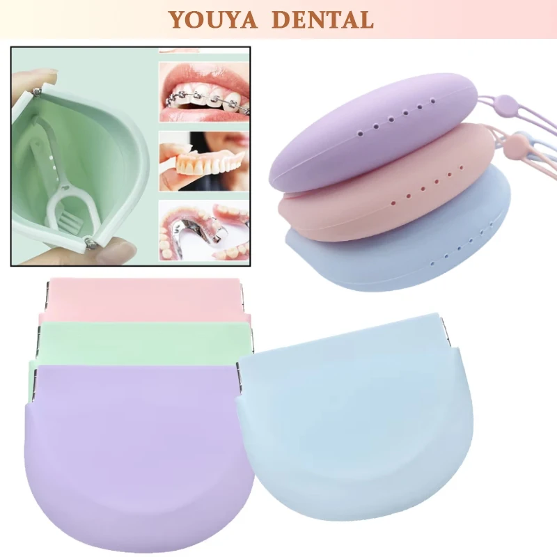 1PC Silicone Denture Tray Box Vent Holes Dental Denture Box ​False Teeth Protective Case Dental Orthodontic Braces Retainer Case