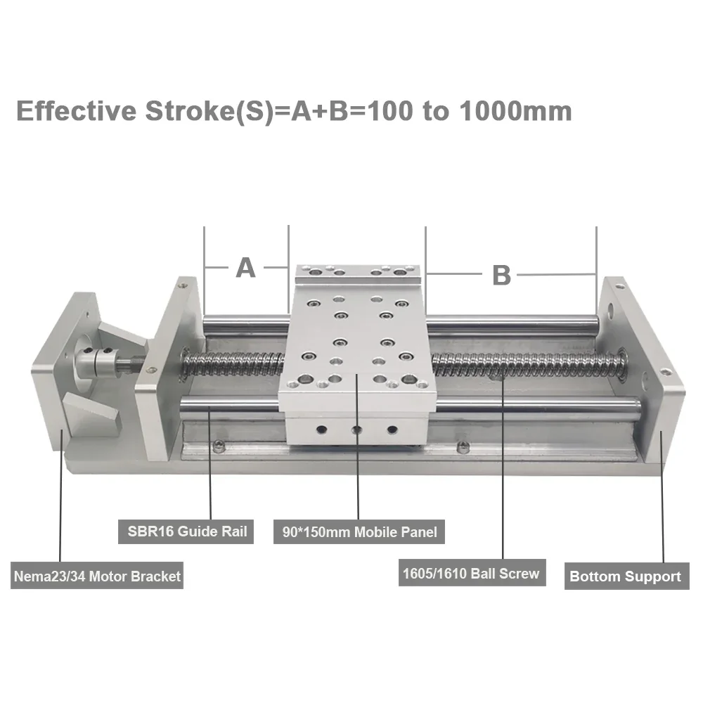 CNC Electric Mobile Workbench SBR16 Guide 500~1000MM Stroke Sliding Table Heavy Load Linear Stage SFU 1605/1610 C7 Ball Screw