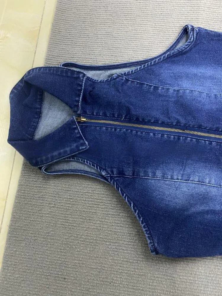 Spring and Summer new women's fitted retro high-waisted denim jumpsuits with zipper cardigan flared pants