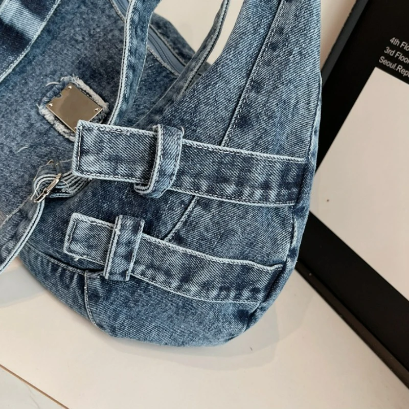 حقيبة كتف كروس من قماش الدنيم ذات سعة كبيرة على الموضة جديدة للنساء حقيبة تخزين غير رسمية حقيبة مدرب كاجوال ومتعددة الاستخدامات #5