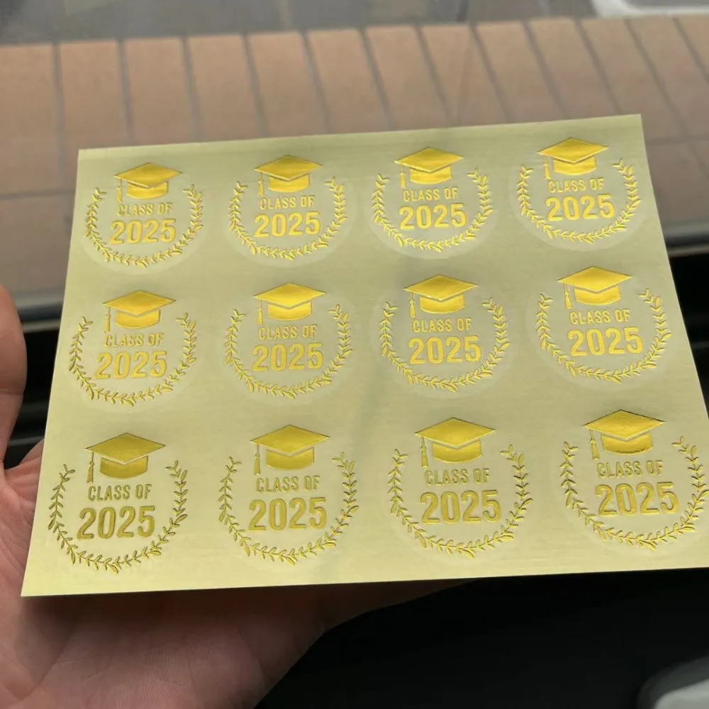 120pcs Gold Foil Class of 2025 Stickers Waterproof Transparent Happy Graduation Party Supplies Envelope Seals DIY