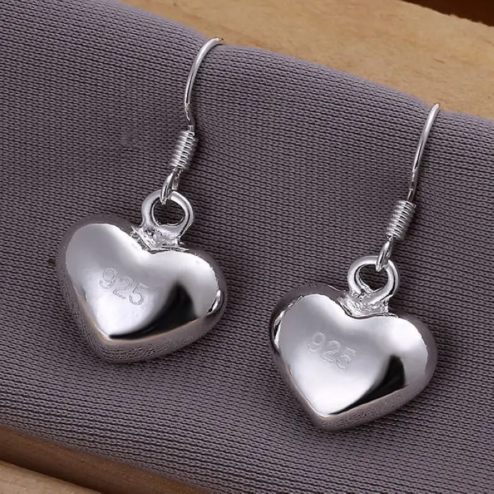 

925 Sterling Silver Earring hot fashion desigan beautiful lovely women romantic heart dangle Jewelry free shipping
