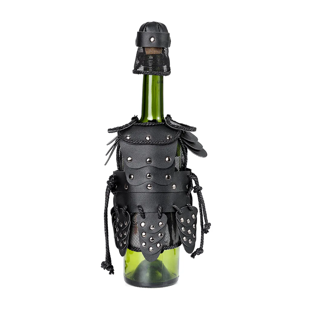 Średniowieczny Retro Styl Pokrowiec na Butelkę Czerwonego Wina Dekoracyjna Zbroja Cosplay Steampunk Skóra PU Pokrowiec Rekwizyty na Halloween Boże Narodzenie
