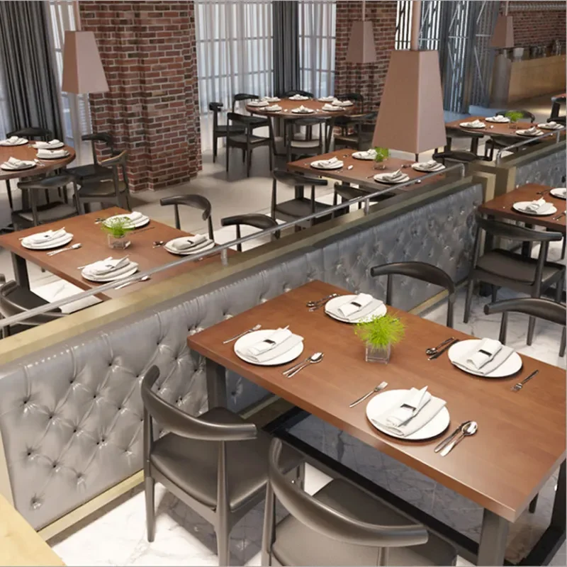 for Nordic Retro Solid Wood Dining Table and Chairs Industrial Style Bar Coffee Hall Table and Chair Set Western Restaurant