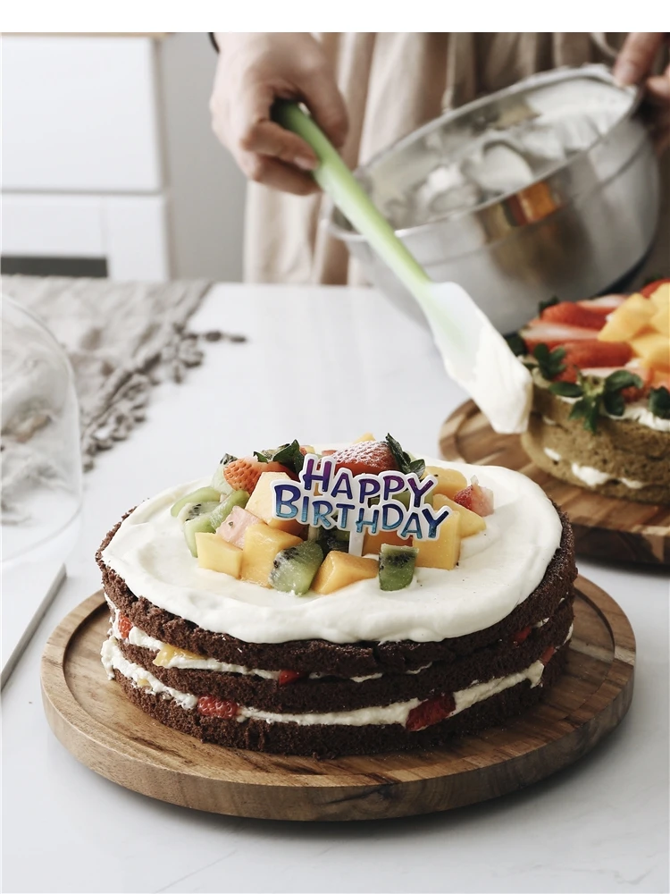 Cake Turntable Wooden Pallets Glass Cover Snack Bread Tray Dessert Display Stand Silk Kitchen Decoration