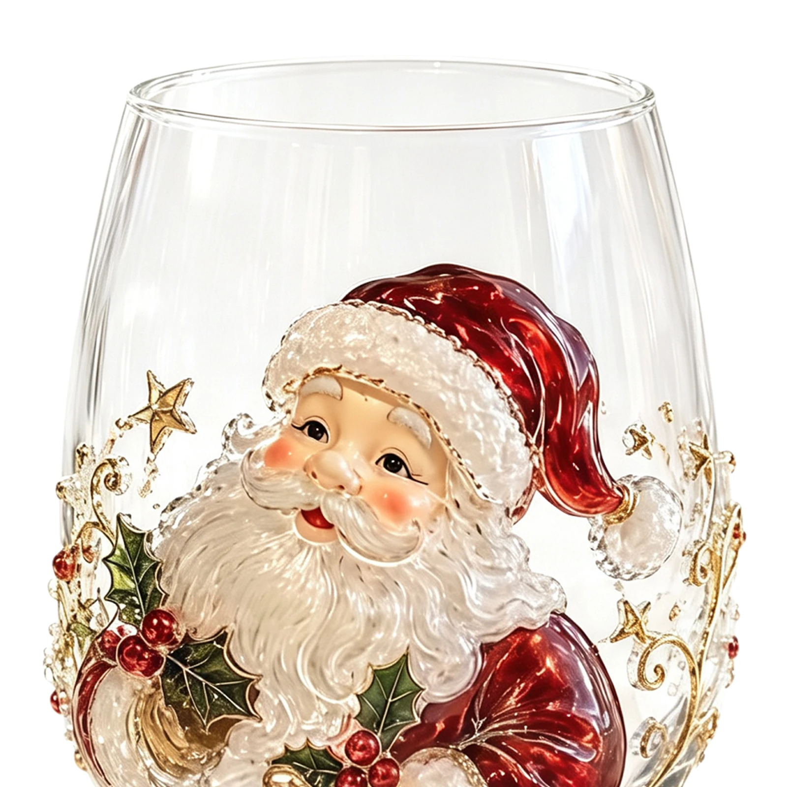 Christmas Glass Art Cup with Santa Snowman Reindeer Holiday Festive Drinkware Gift 4.72in for Friends Family