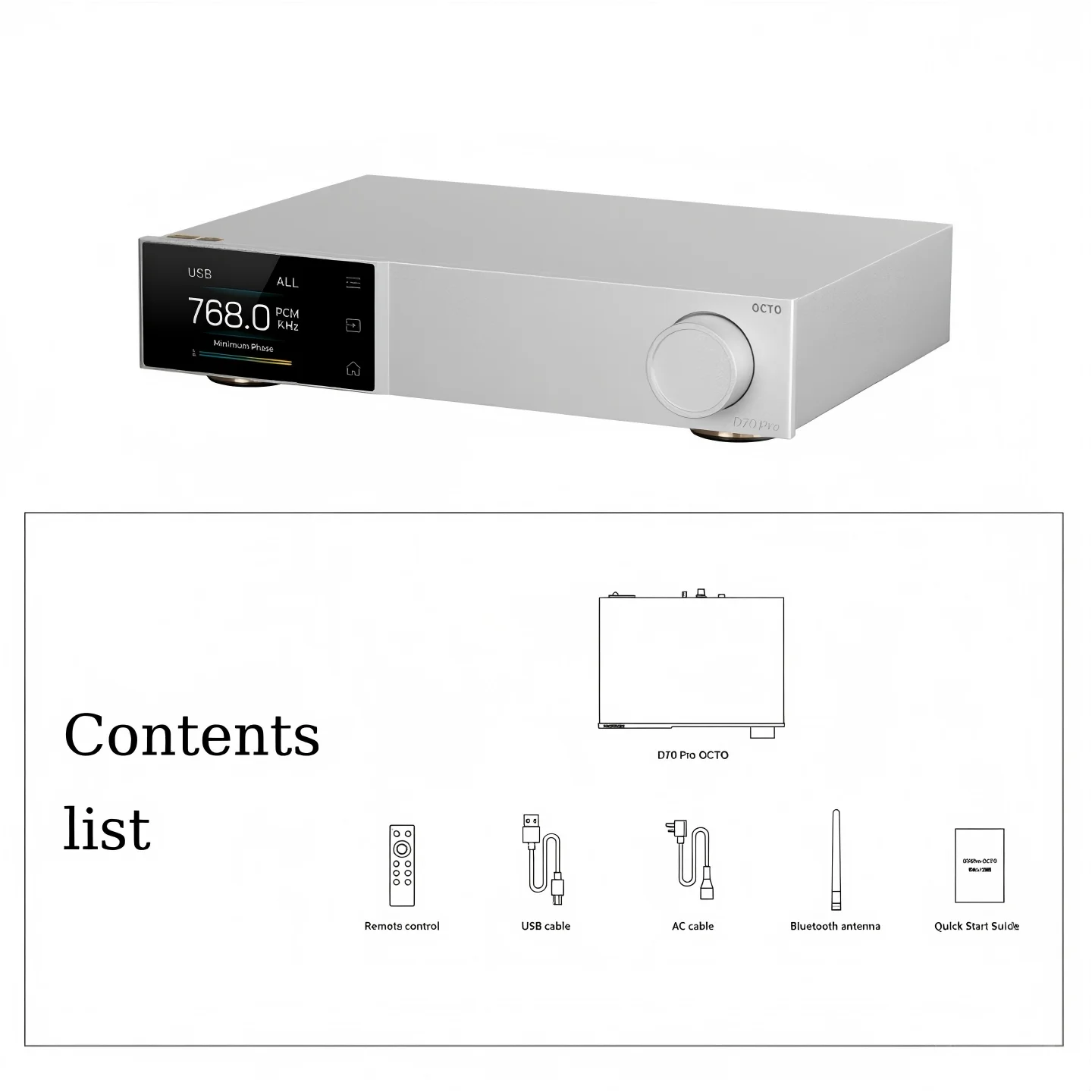 TOPPING D70 Pro OCTO USB DAC, Bluetooth 5.1 LDAC, 8x CS43198-chips, Aurora UI-kleurendisplay, audiofiele decoder met afstandsbediening