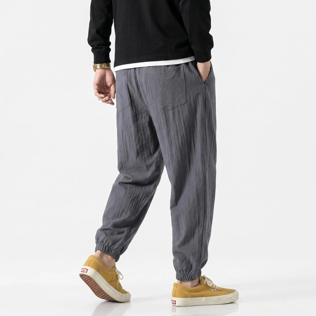 Men's Korean Streetwear Joggers Casual Harem Sport Pants Loose Fit Sweatpants Breathable Drawstring Hiking Trousers for Men