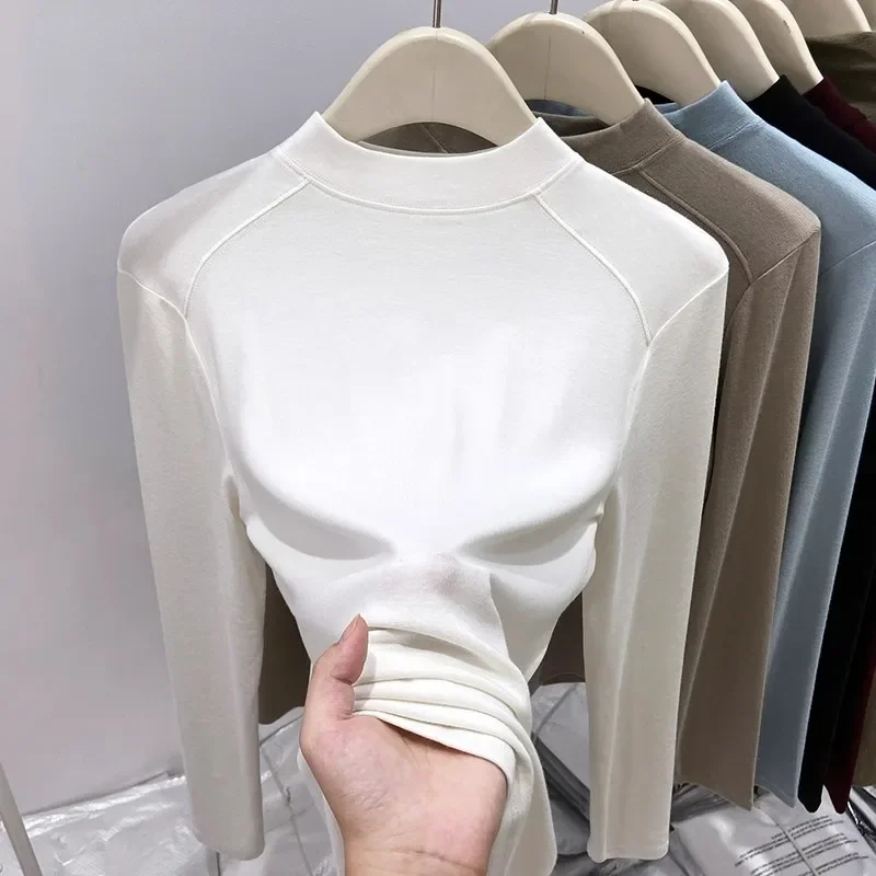 2026 Autumn Winter Turtleneck Basic Women T-shirt Minimalist Soft Slim Fit Inner Top Versatile Figure-Flattering Long Sleeve Tee