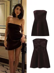 HH Women's Summer Sexy Party Mini Dress Solid Strapless Sleeveless Bow Decorate Backless Zipper Women Fashion Slim Dresses