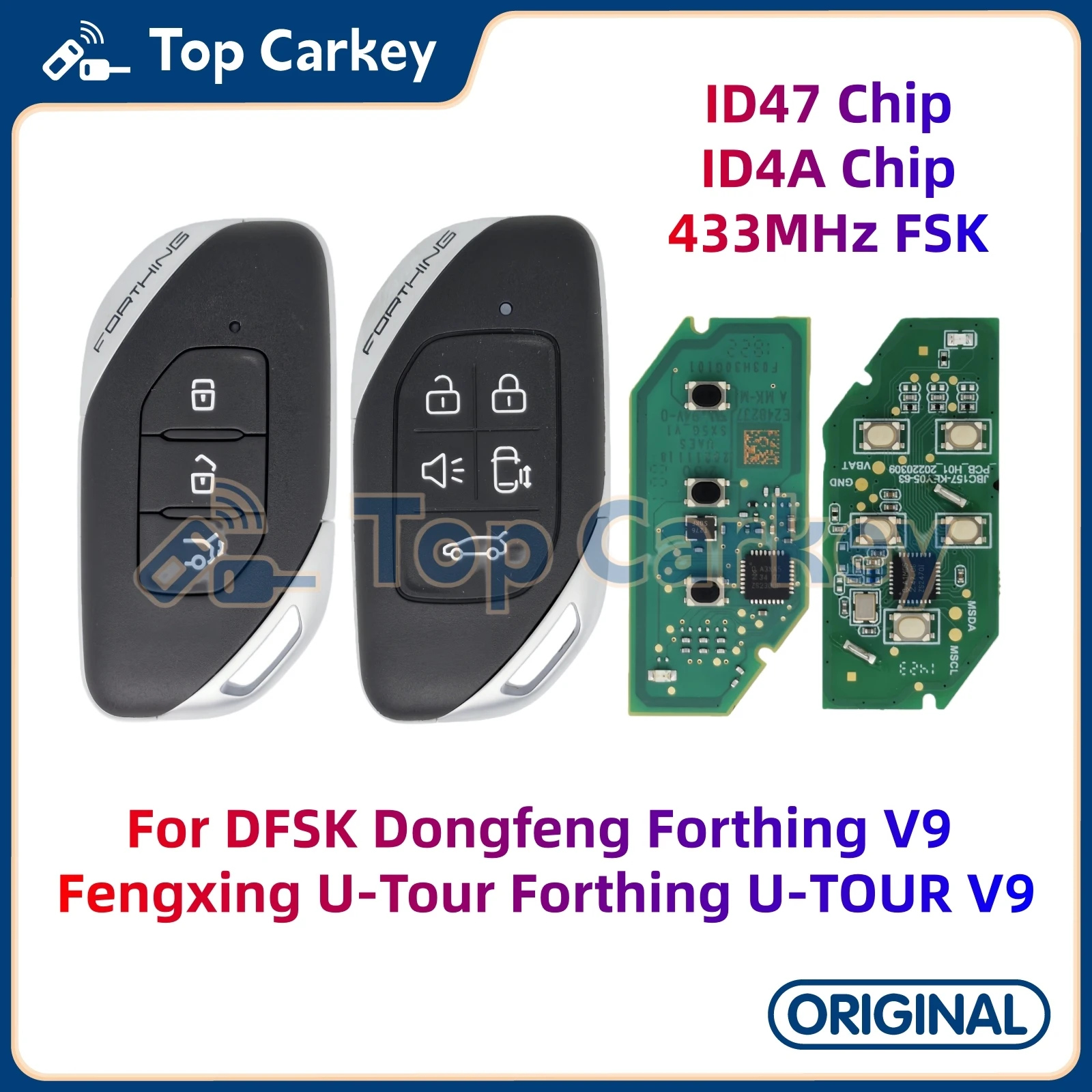 

TopCarkey Original Smart Remote Key Fob ID47 ID4A Chip 433MHz for DFSK Dongfeng Forthing V9 Fengxing U-Tour Forthing U-TOUR V9