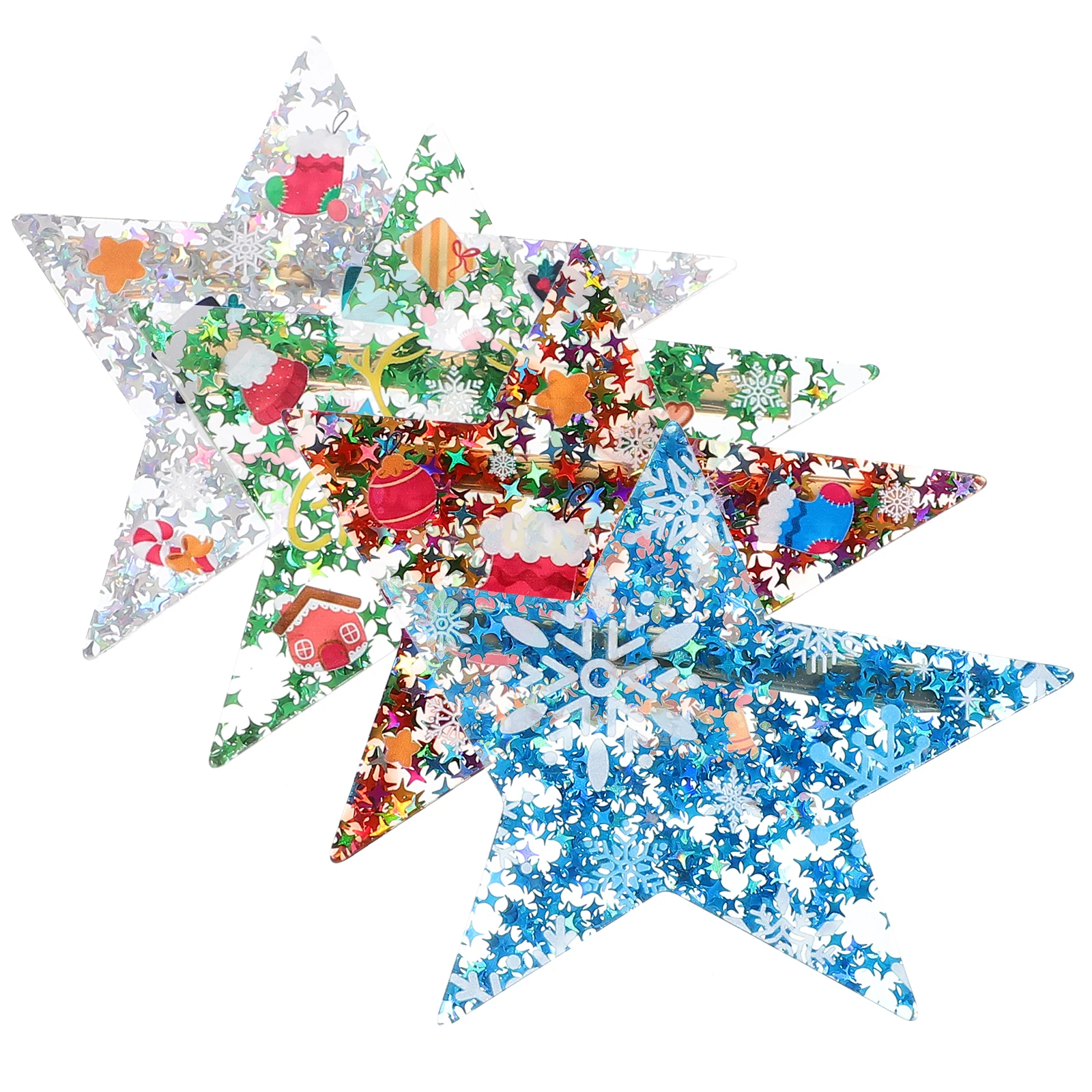 

4pcs Christmas Hair Clips for Girls Acrylic Metal Back Barrettes Claw Hair Accessories Star Decor Holiday Gifts