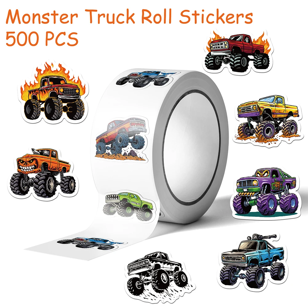 

500pcs Monster Truck Roll Stickers Decals For Phone Laptop Scrapbook Suitcase DIY Cartoon Aesthetic Stickers Kids Toys Gifts